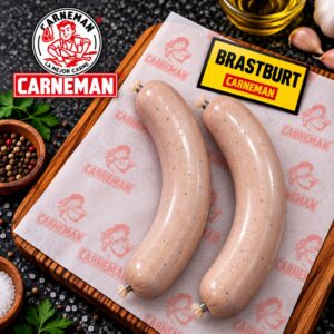Unas salchichas Bratwurst sobre un papel
