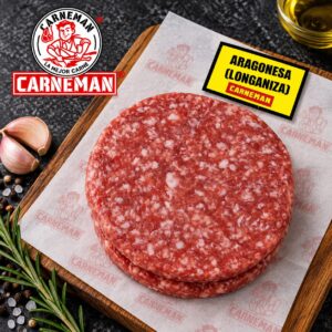Una hamburguesa burguer con longaniza (Aragonesa) envasada al vacío