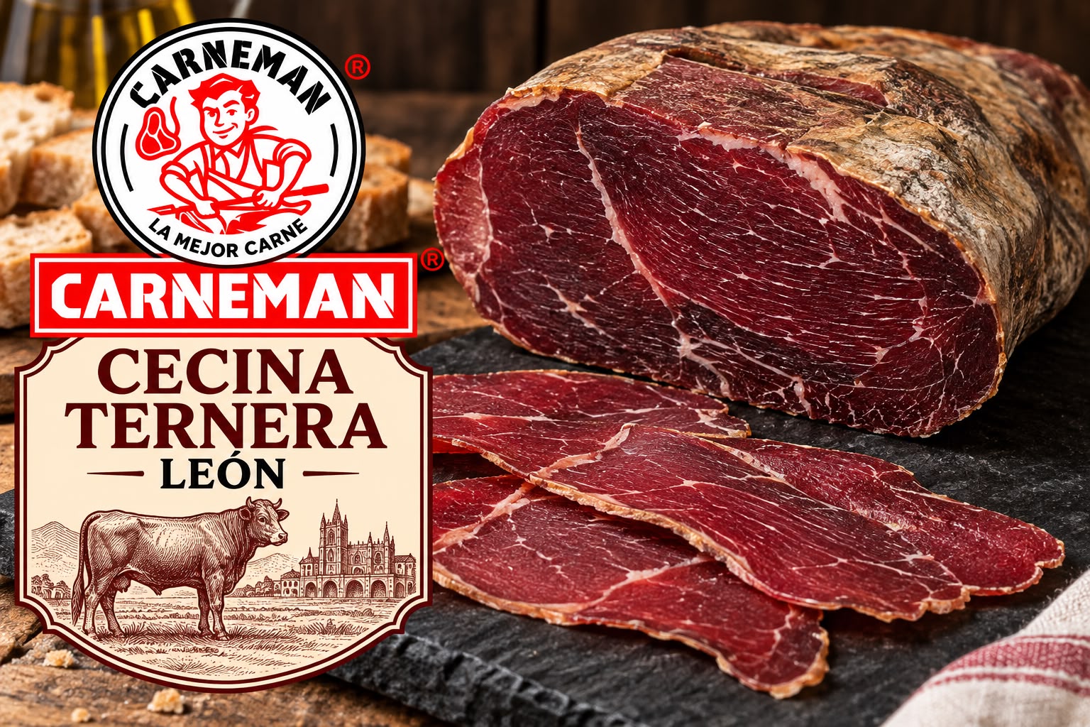 Taco de cecina de ternera con algunas lonchas, presentado sobre un plato