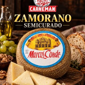 Queso mezcla zamorano semicurado presentado en cuñas sobre una tabla