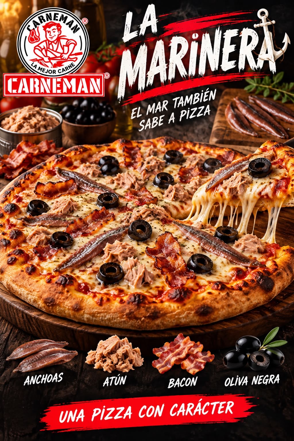 Cartel con oferta de pizza marinera