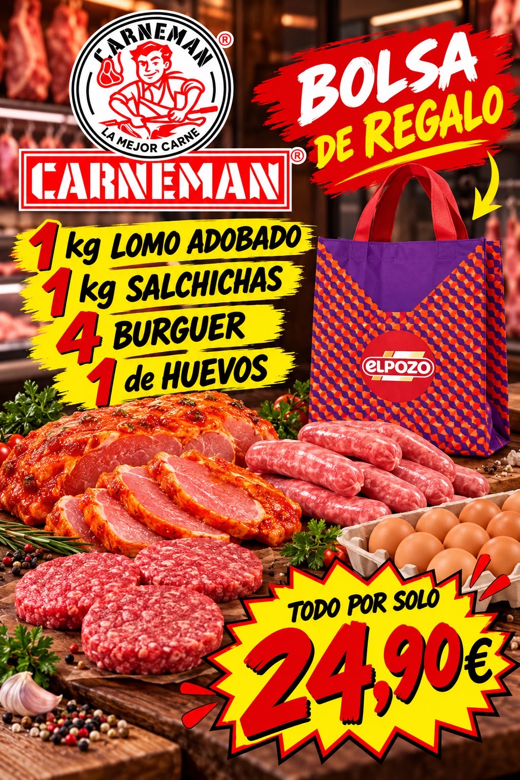 Un cartel de lote de carne en oferta